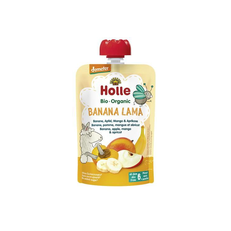 Holle Bio Puré Saqueta Banana Lama - Banana, Maçã, Manga e Alperce 100g 6m+
