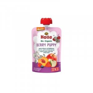 Holle Bio Puré Saqueta Berry Puppy - Maçã e Pêssego com Frutos Silvestres 100g 8m+